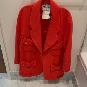 ‘91 Vintage Chanel Vibrant Coral Cashmere Blazer (Size FR36)